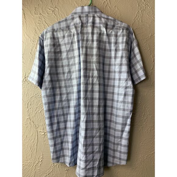 Lincs David Chu Blue Check Short Sleeve Button Down Egyptian Cotton Size Medium - Picture 4 of 4